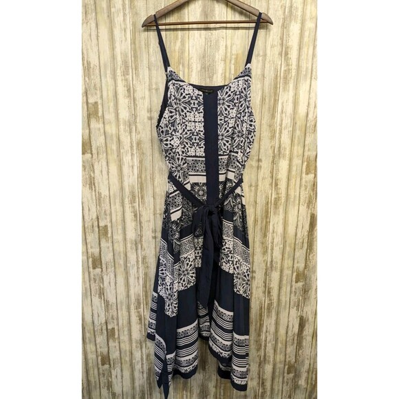 Lane Bryant Dresses & Skirts - Lane Bryant Navy Blue White Handkerchief Dress Straps Belted Size 26/28 4X